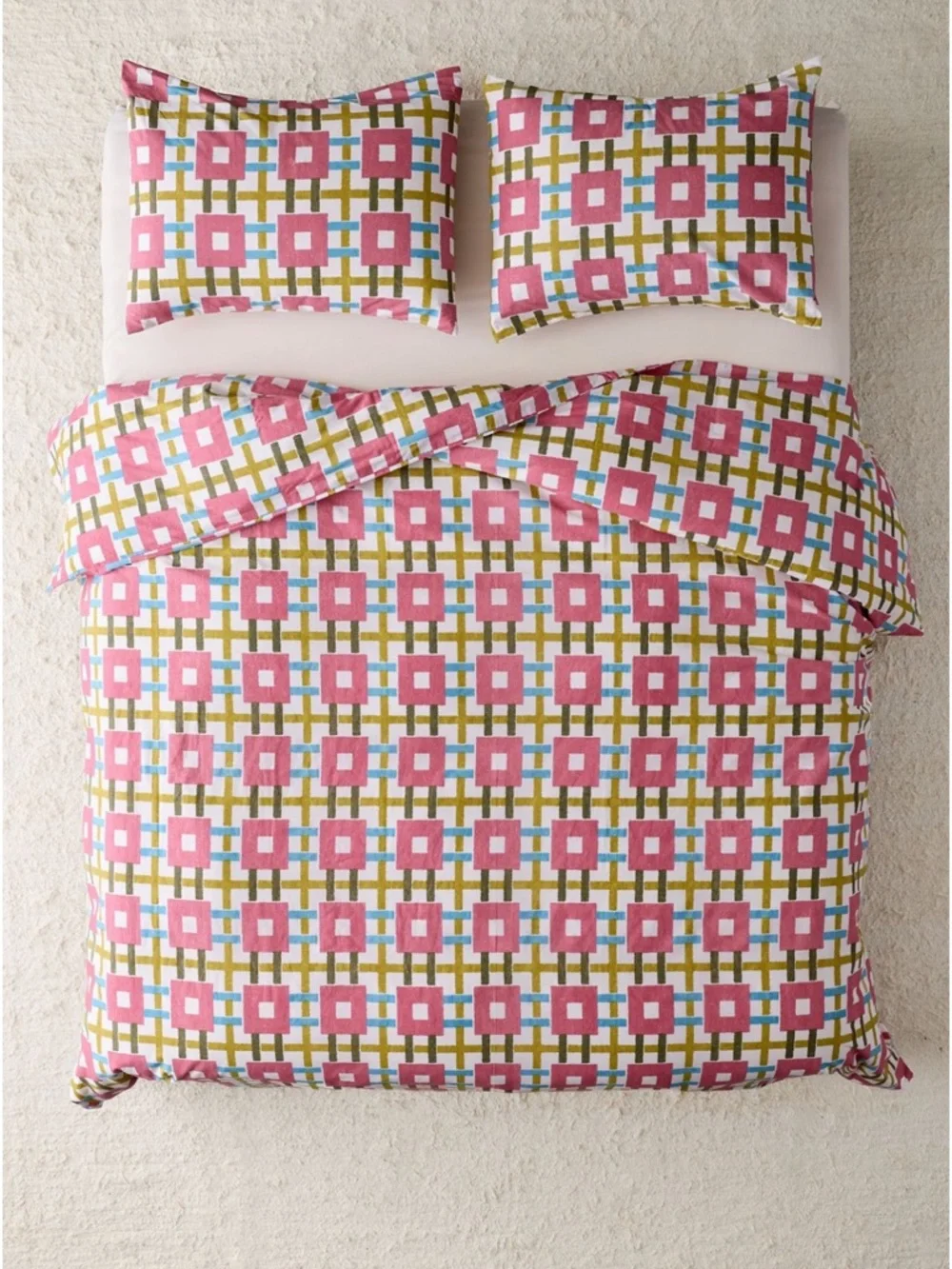 Assorted Geometric Cotton Duvet Cover – Pink & Blue Pattern